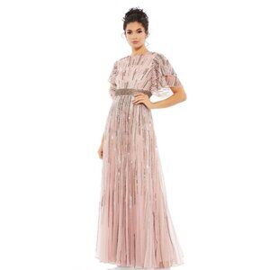 Mac Duggal Gown Dress Size 10 Pink Silver Embellished Layered Sleeve 93582 $798
